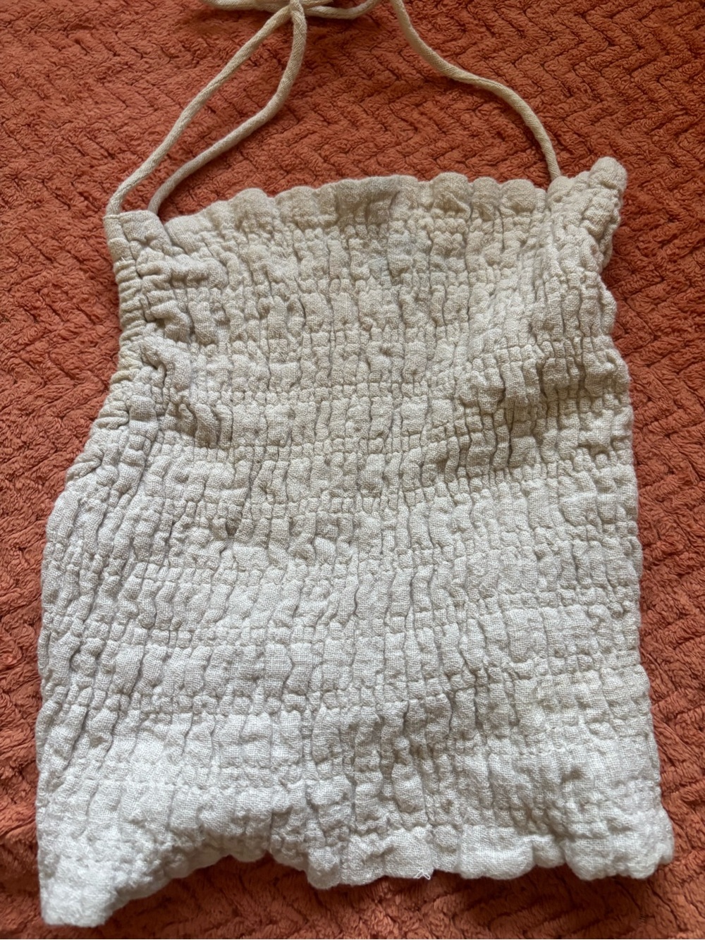 Women’s Cream Smocked Tube Top with Tie Straps Xsmall